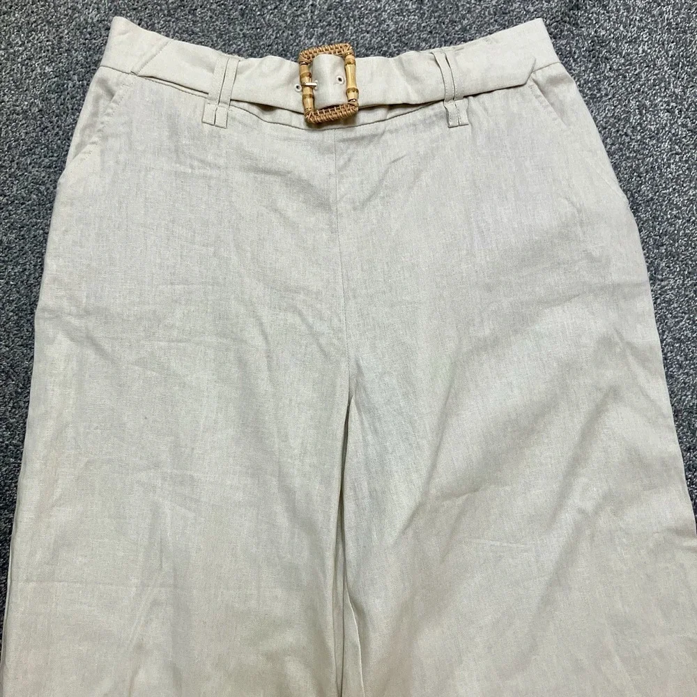 Sigrid Olsen Large Linen Pants Wide Leg‎ Elastic Waist Coastal Beachy Beige Tan
